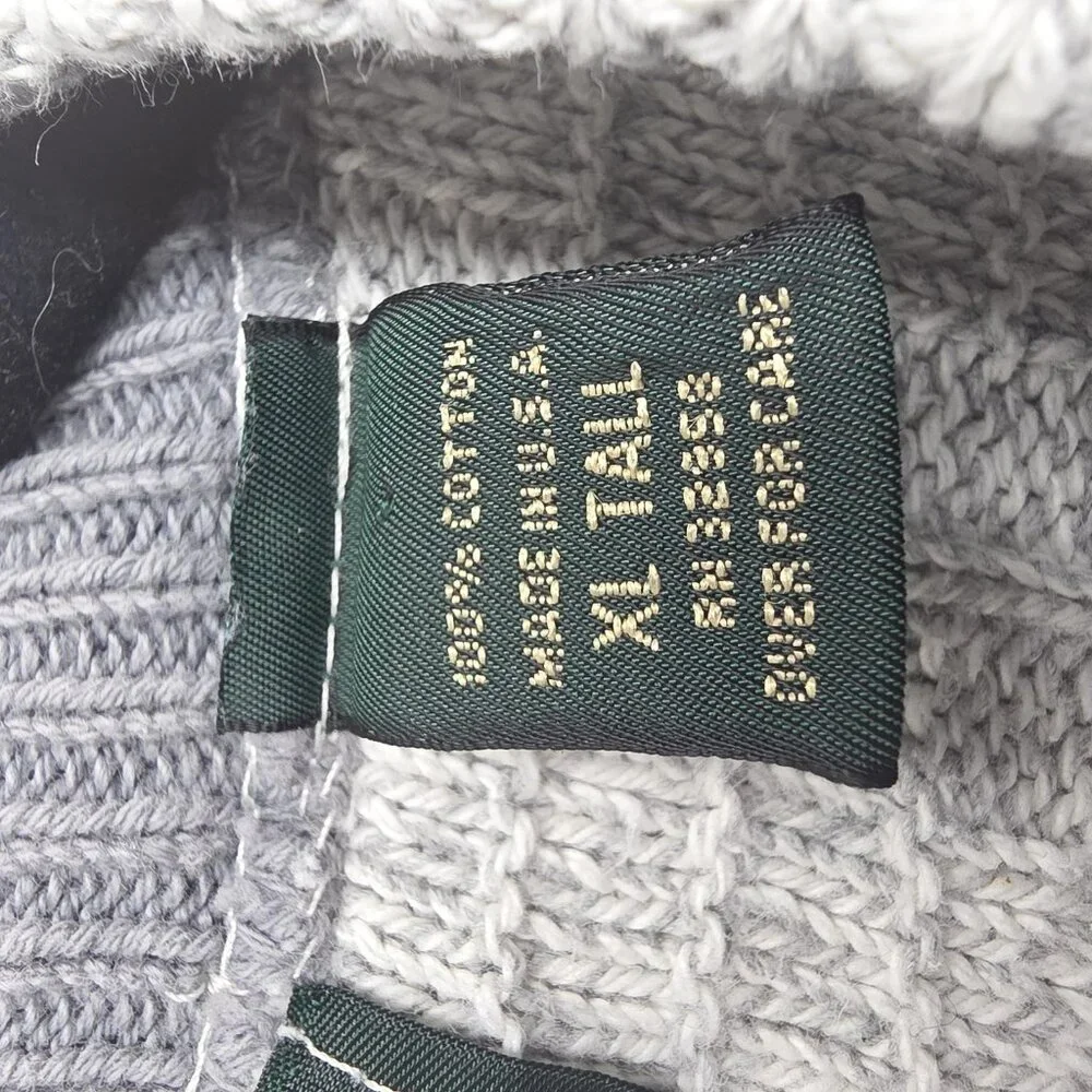 Hill Archer Sweater Mens XL Tall Gray Crewneck Textured Knit Cotton Made in USA